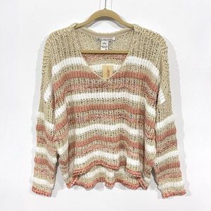 American Rag Cie Open-knit Striped V-neck Loose Fit Sweater